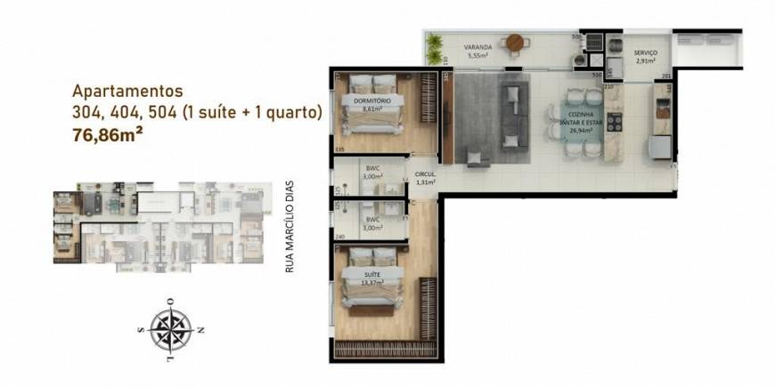 Foto 3 de Apartamento com 2 Quartos à venda, 77m² em Santo Antônio, Joinville