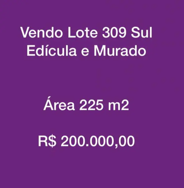 Foto 1 de Lote/Terreno à venda, 225m² em Plano Diretor Sul, Palmas