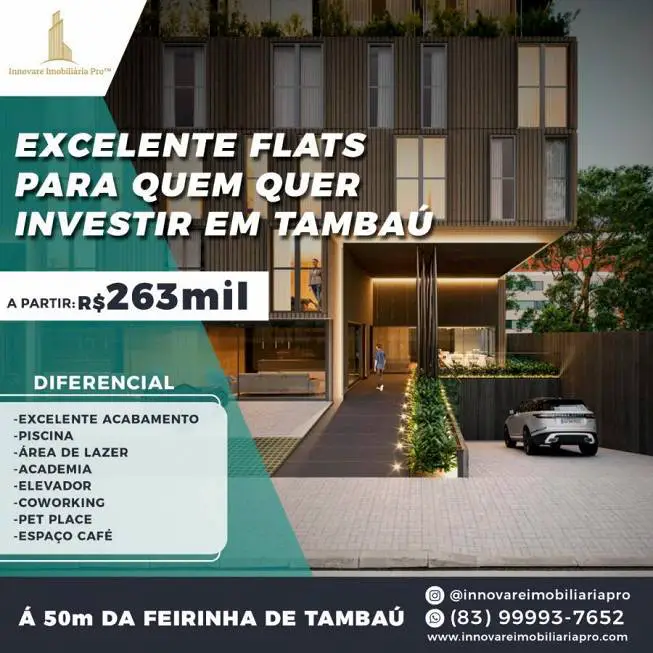 Foto 1 de Apartamento com 1 Quarto à venda, 34m² em Tambaú, João Pessoa