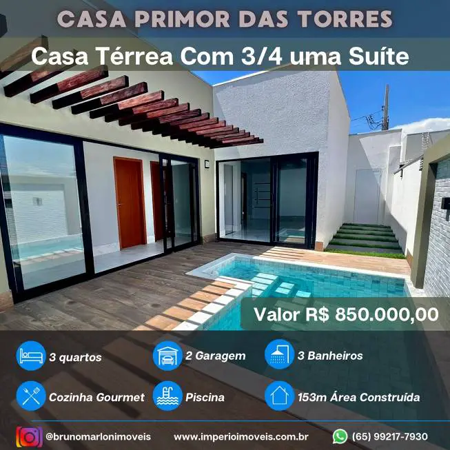 Foto 1 de Casa de Condomínio com 3 Quartos à venda, 152m² em Condominio Primor das Torres, Cuiabá