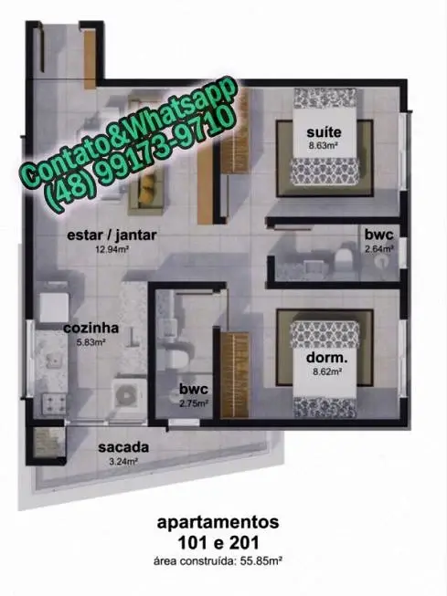 Foto 1 de Apartamento com 2 Quartos à venda, 50m² em Ribeirão da Ilha, Florianópolis