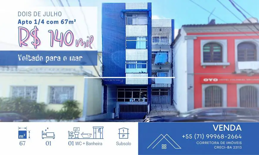 Foto 1 de Apartamento com 1 Quarto à venda, 53m² em Dois de Julho, Salvador
