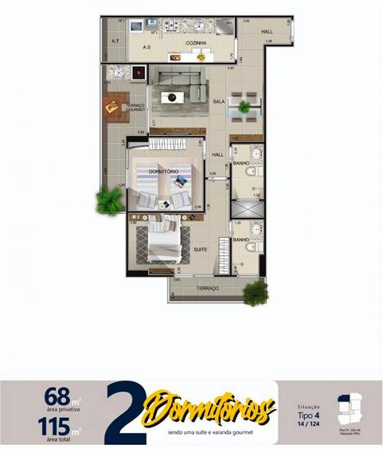 Foto 5 de Apartamento com 2 Quartos à venda, 68m² em Aviação, Praia Grande