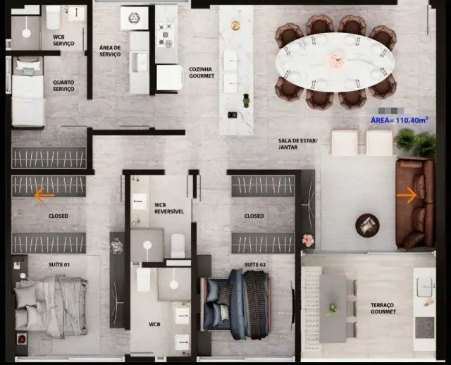 Foto 4 de Apartamento com 2 Quartos à venda, 110m² em Cabo Branco, João Pessoa
