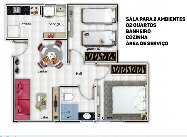 Foto 2 de Apartamento com 2 Quartos à venda, 46m² em Vila Cabral , Campina Grande