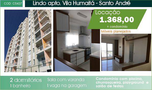 Foto 1 de Apartamento com 2 Quartos para alugar, 49m² em Vila Humaita, Santo André