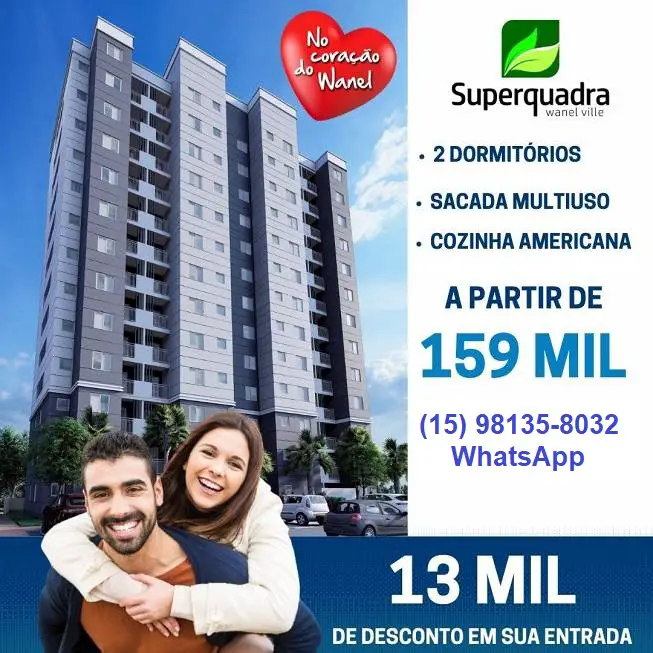 Foto 1 de Apartamento com 2 Quartos à venda, 45m² em Wanel Ville, Sorocaba