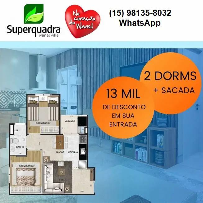 Foto 1 de Apartamento com 2 Quartos à venda, 45m² em Wanel Ville, Sorocaba