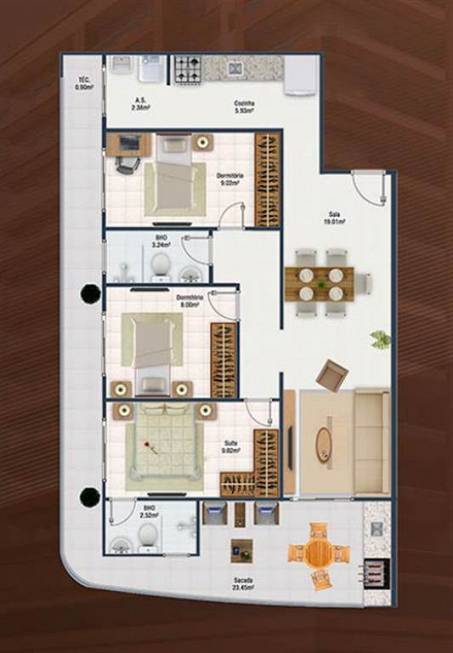 Foto 4 de Apartamento com 3 Quartos à venda, 98m² em Canto do Forte, Praia Grande