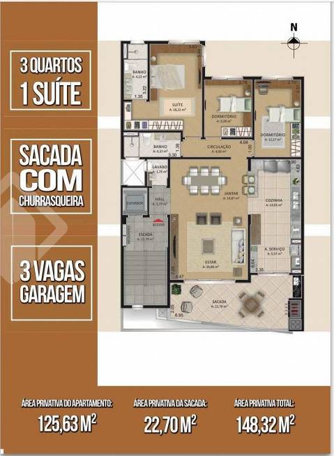 Foto 5 de Apartamento com 3 Quartos à venda, 148m² em Madureira, Caxias do Sul