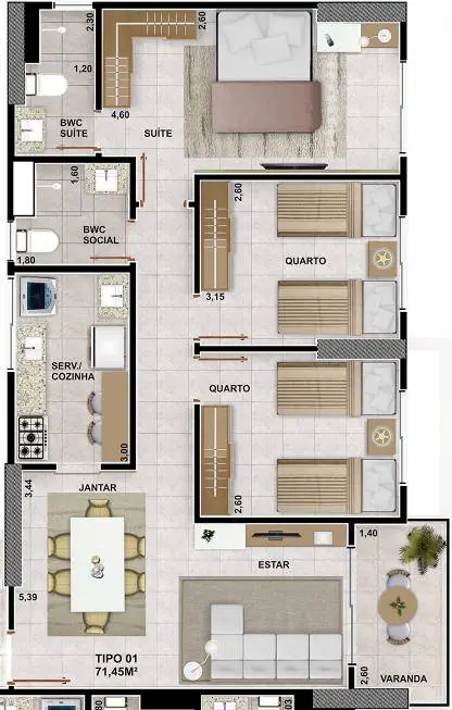 Foto 2 de Apartamento com 3 Quartos à venda, 72m² em Manaíra, João Pessoa