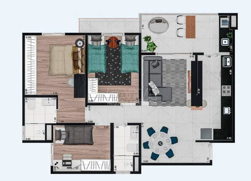 Foto 3 de Apartamento com 3 Quartos à venda, 83m² em Morumbi, Paulínia