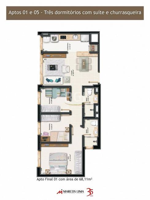 Foto 4 de Apartamento com 3 Quartos à venda, 68m² em Santo Antônio, Porto Alegre