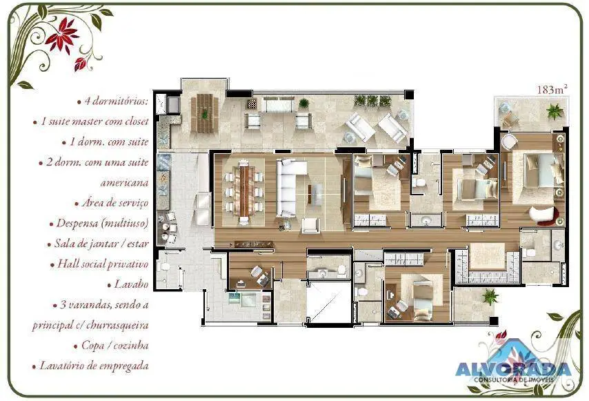 Foto 3 de Apartamento com 4 Quartos para venda ou aluguel, 184m² em Jardim Aquarius, São José dos Campos