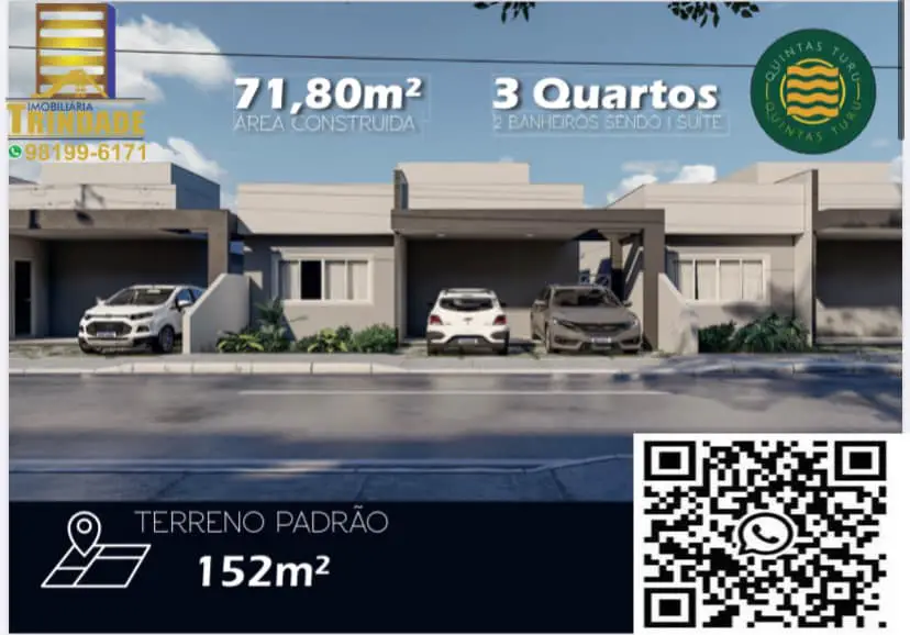 Foto 1 de Casa de Condomínio com 3 Quartos à venda, 152m² em Turu, São Luís