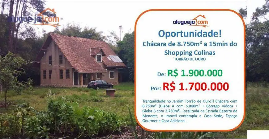 Foto 1 de Chácara com 2 Quartos à venda, 250m² em Jardim Torrao De Ouro, São José dos Campos
