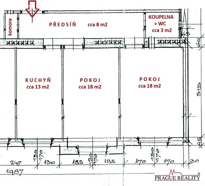Pronájem bytu 2+1 61 m², Koněvova, Praha 3 - Žižkov