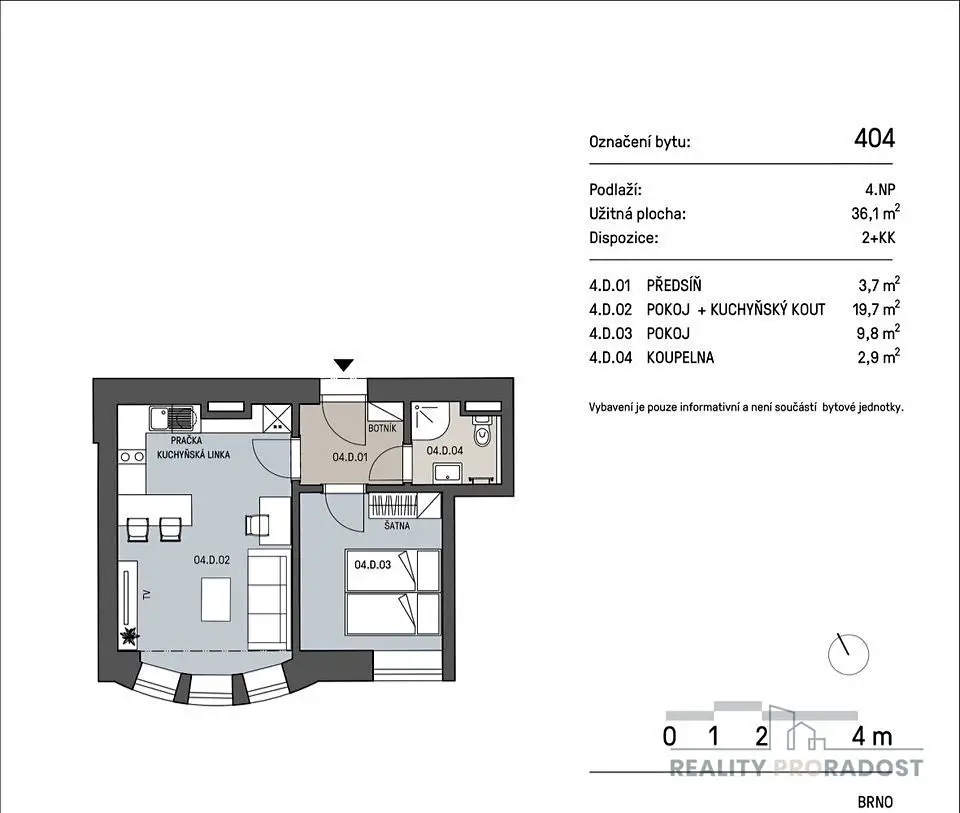 Pronájem bytu 2+kk 36 m², Provazníkova, Brno - Černá Pole