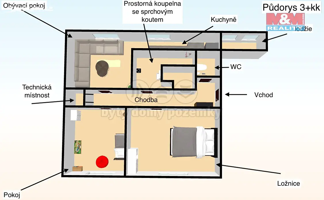Pronájem bytu 3+kk 62 m², Kosmonautů, Pardubice - Polabiny