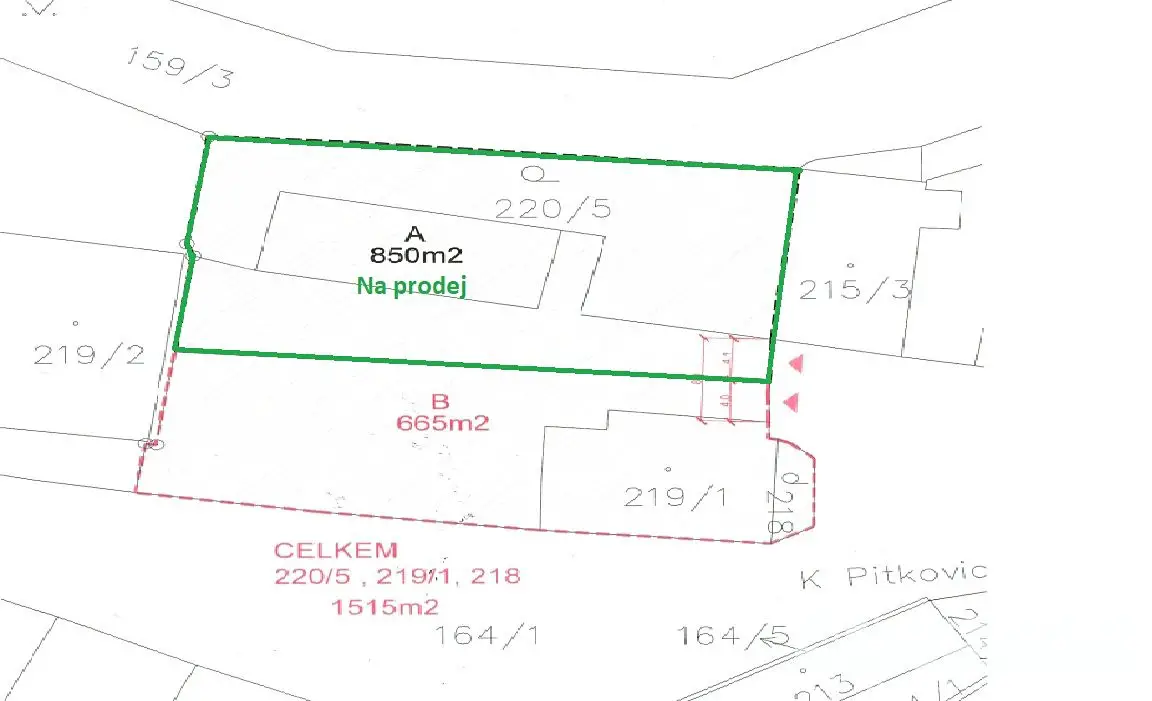 Prodej  stavebního pozemku 850 m², K Pitkovicům, Praha 10 - Benice