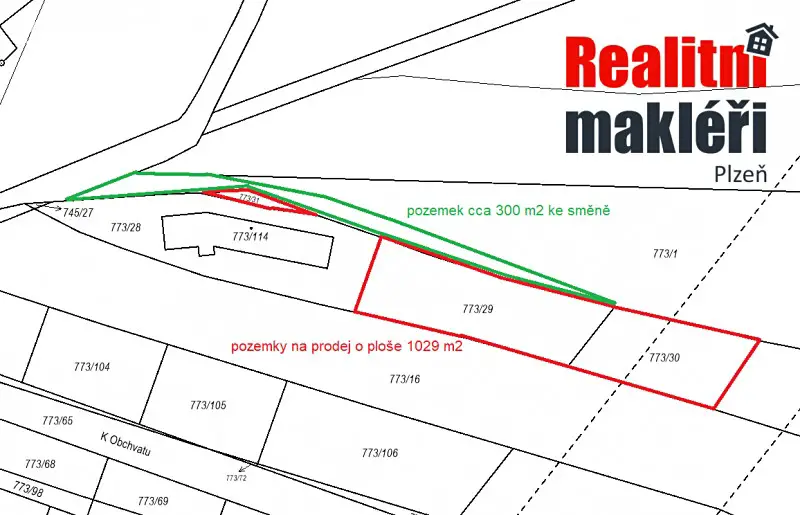 Prodej  stavebního pozemku 1 029 m², Plzeň, okres Plzeň-město
