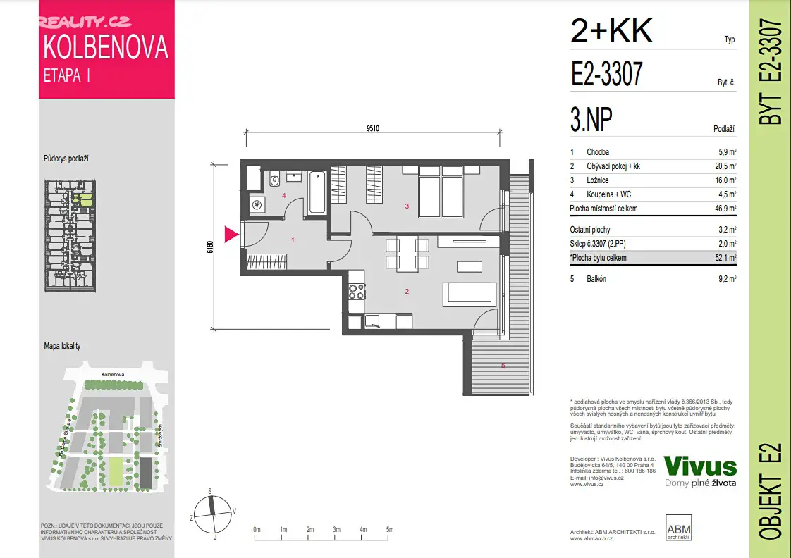 Prodej bytu 2+kk 52 m², Kolbenova, Praha 9