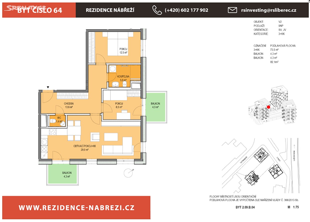 Prodej bytu 3+kk 73 m², U Nisy, Liberec - Liberec III-Jeřáb