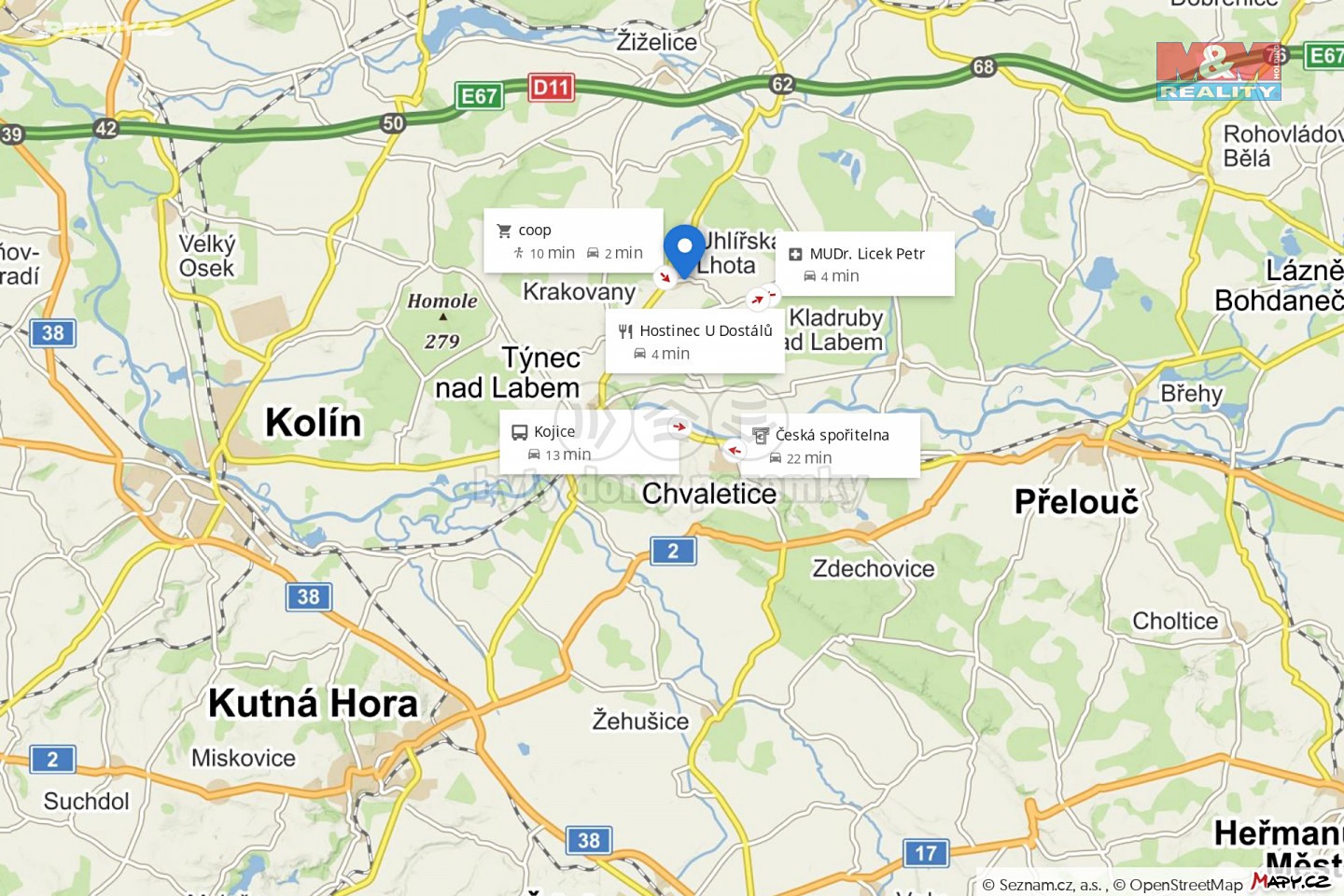 Prodej  stavebního pozemku 2 419 m², Uhlířská Lhota, okres Kolín