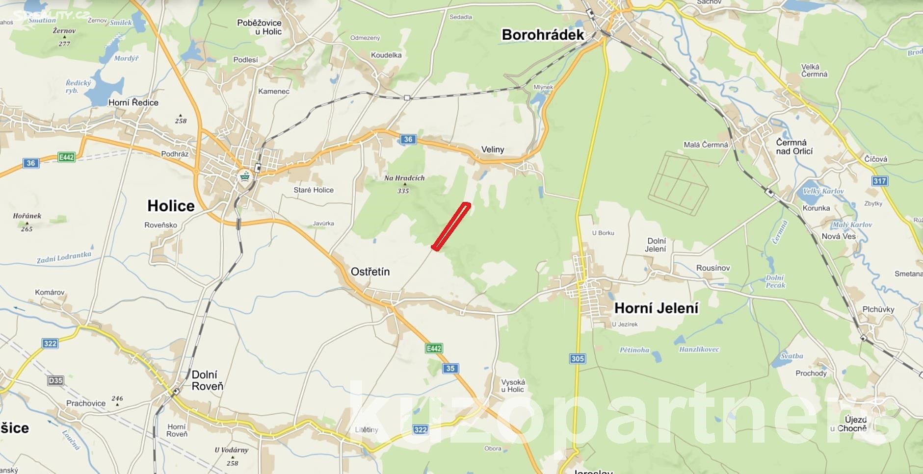 Prodej  lesa 54 864 m², Ostřetín, okres Pardubice