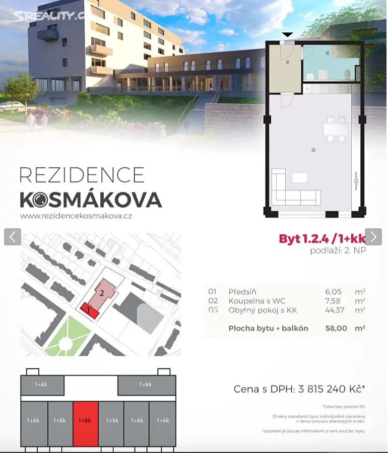 Prodej bytu 1+kk 58 m², Kosmákova, Znojmo