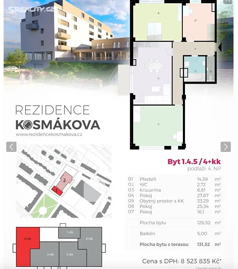 Prodej bytu 4+kk 126 m², Kosmákova, Znojmo