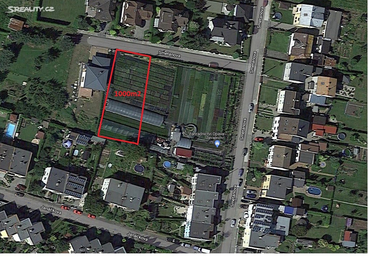 Prodej  stavebního pozemku 1 000 m², Smetanova, Opava - Malé Hoštice