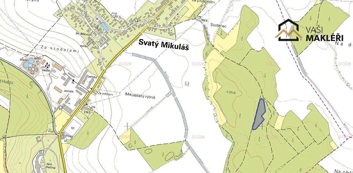 Prodej  lesa 10 891 m², Svatý Mikuláš, okres Kutná Hora