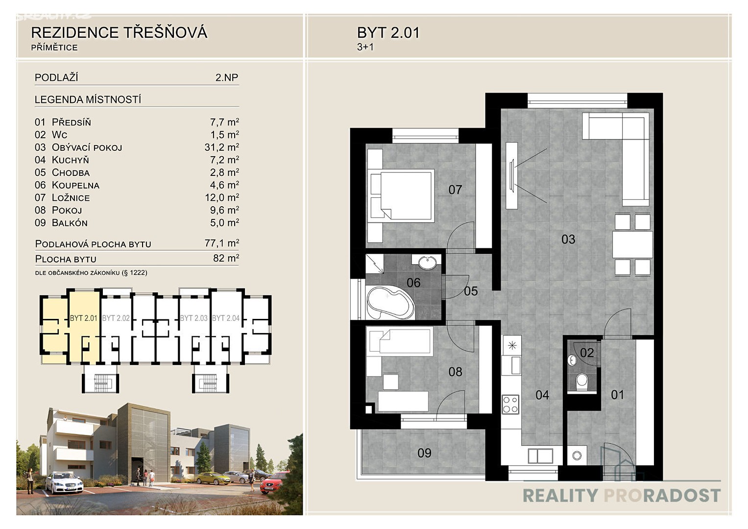 Prodej bytu 3+1 82 m², Dlouhá, Znojmo - Přímětice