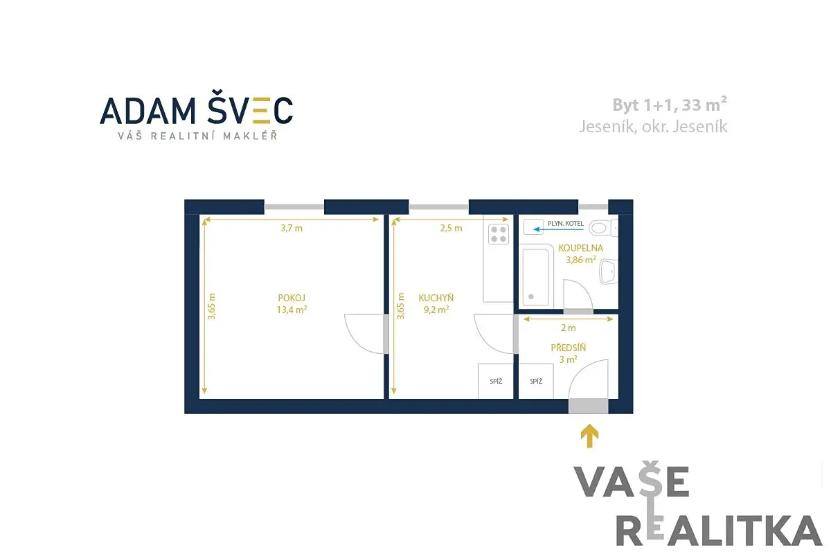 Prodej bytu 1+1 30 m², Husova, Jeseník