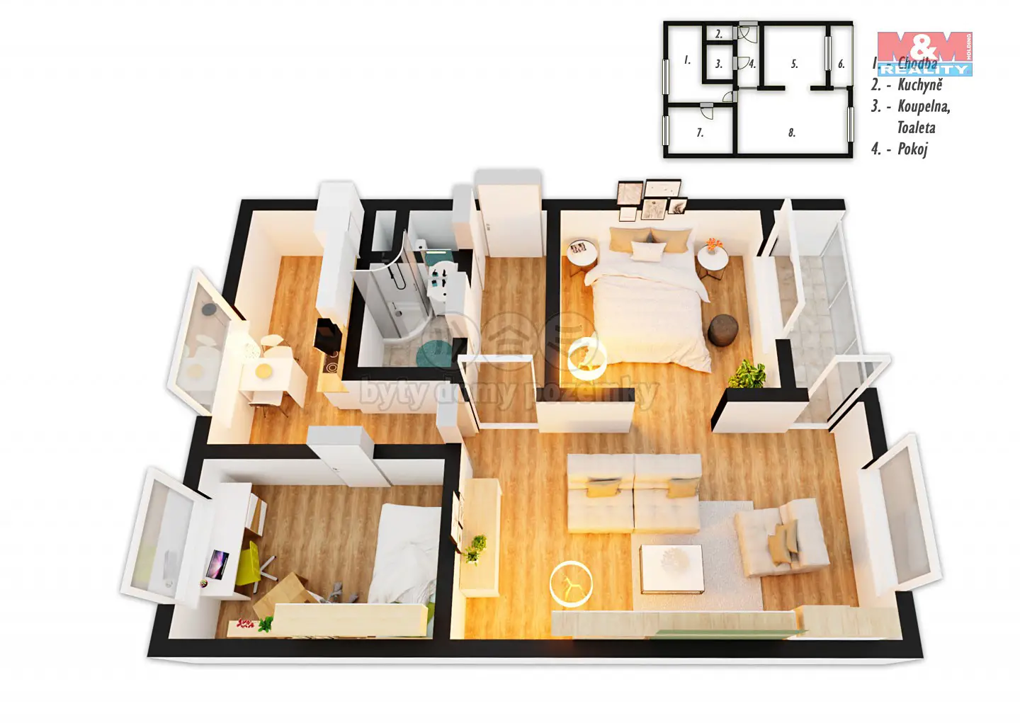 Prodej bytu 3+1 60 m², Nový Dům, okres Rakovník