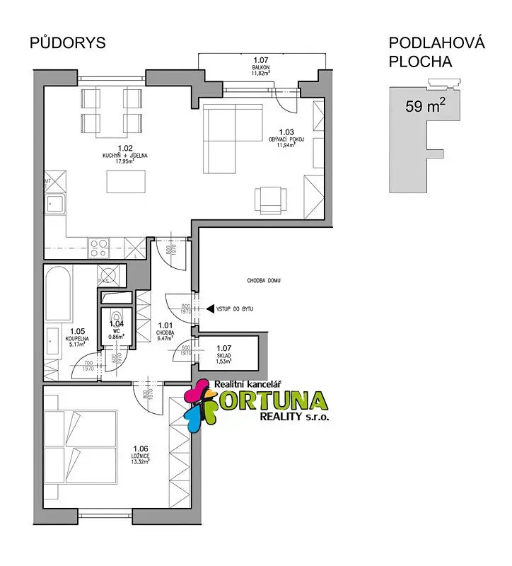 Pronájem bytu 1+kk 59 m², České Budějovice - České Budějovice 1, okres České Budějovice