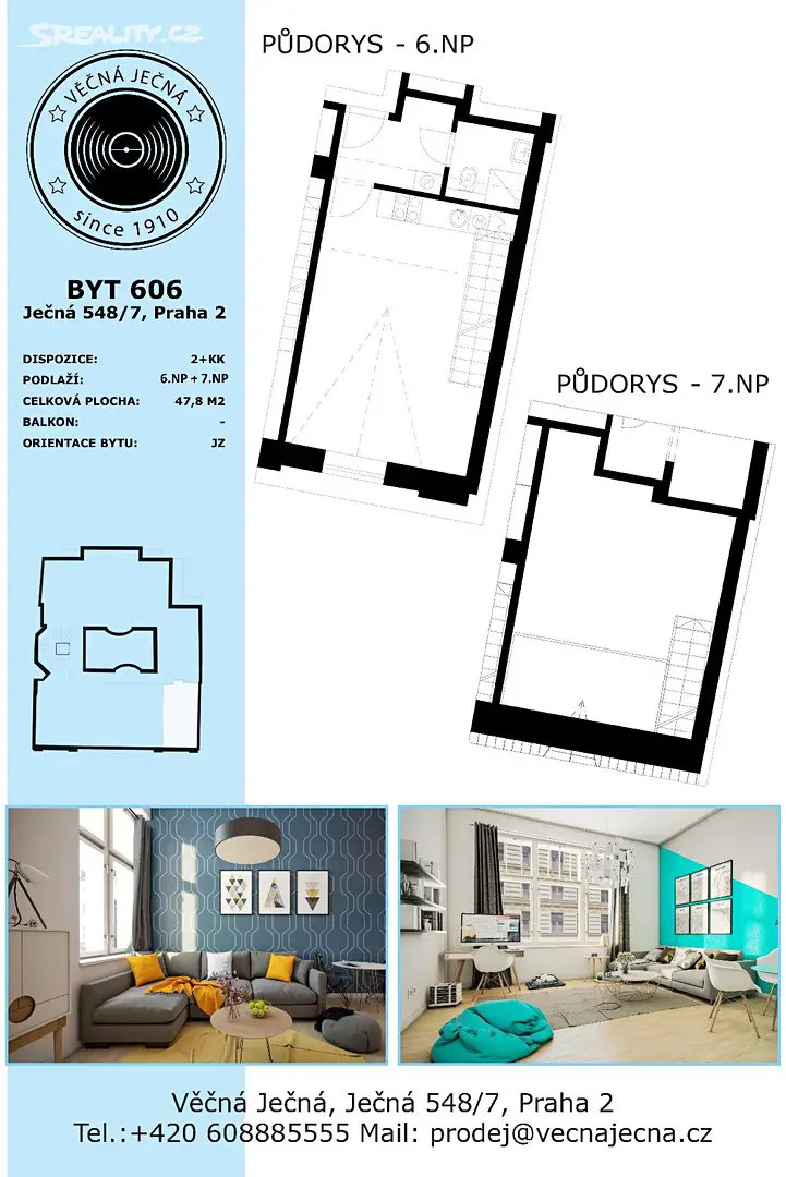 Prodej bytu 2+kk 47 m², Ječná, Praha 2 - Nové Město