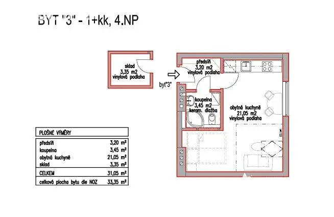 Pronájem bytu 1+kk 31 m² (Podkrovní), Kosmákova, Brno - Židenice
