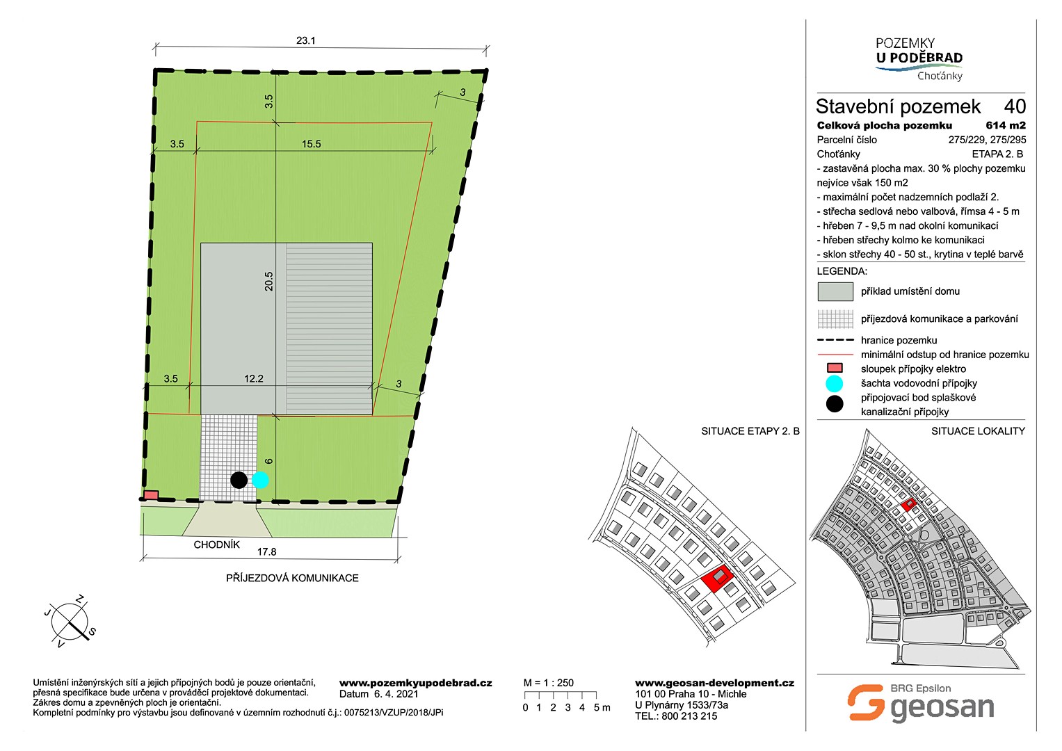 Prodej  stavebního pozemku 614 m², Choťánky, okres Nymburk