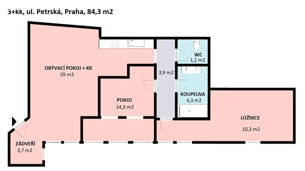 Pronájem bytu 3+kk 85 m², Petrská, Praha 1 - Nové Město