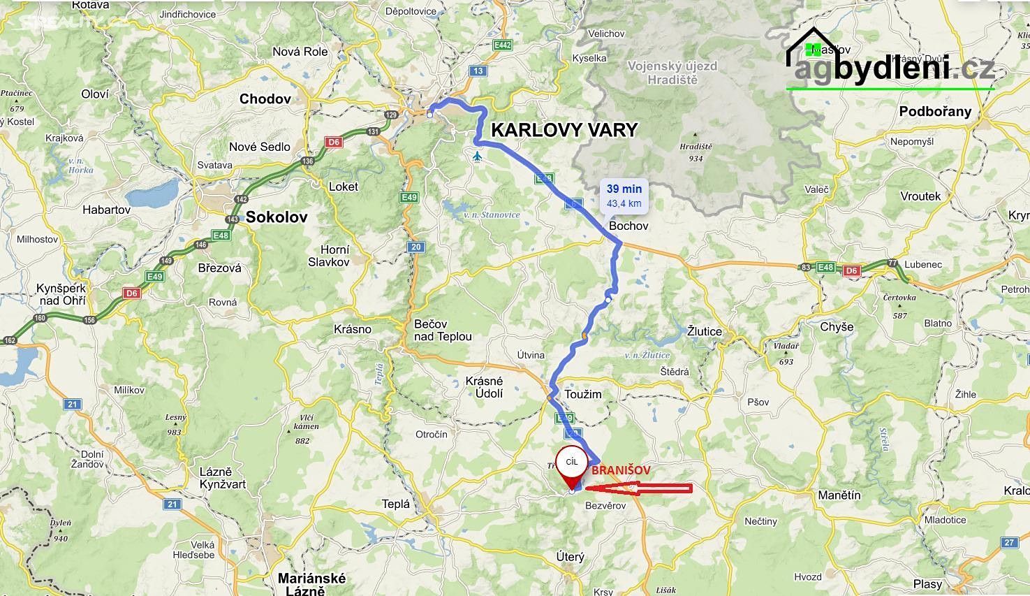 Prodej  stavebního pozemku 1 435 m², Toužim, okres Karlovy Vary