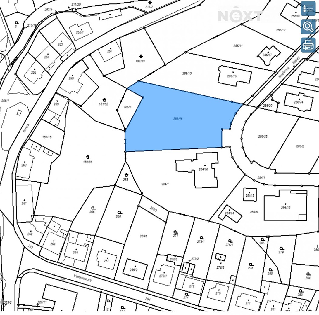 Prodej  stavebního pozemku 2 347 m², Modřínová, Dalovice - Všeborovice