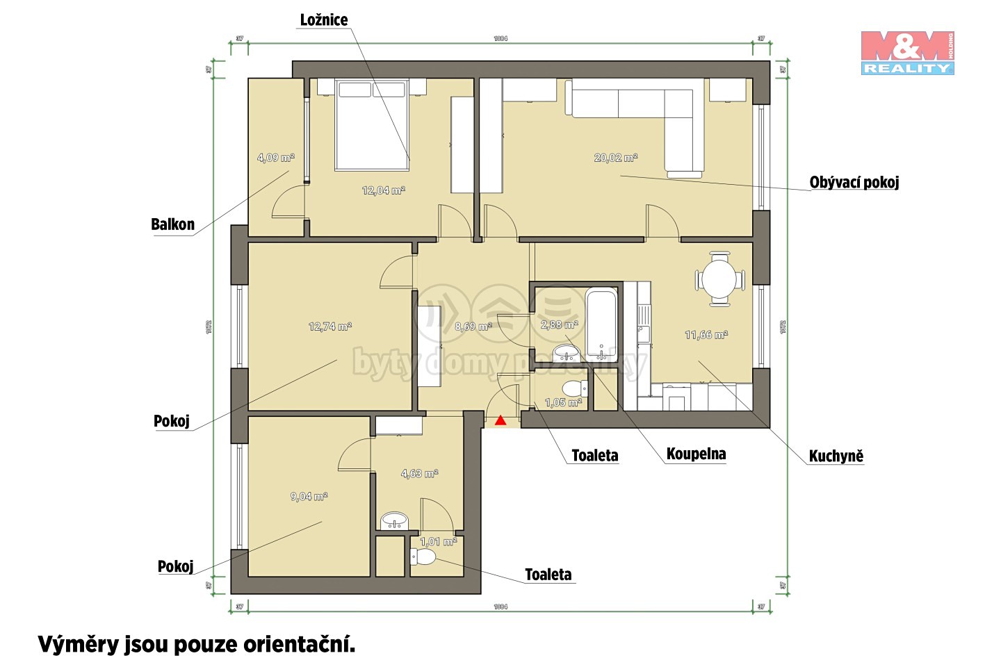 Pronájem bytu 4+1 88 m², Polní, Rokycany - Plzeňské Předměstí