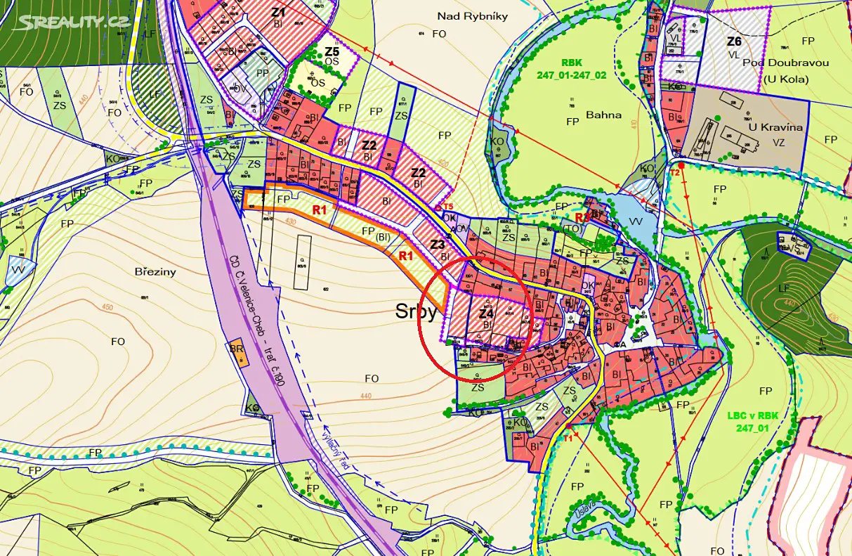 Prodej  stavebního pozemku 2 459 m², Srby, okres Plzeň-jih