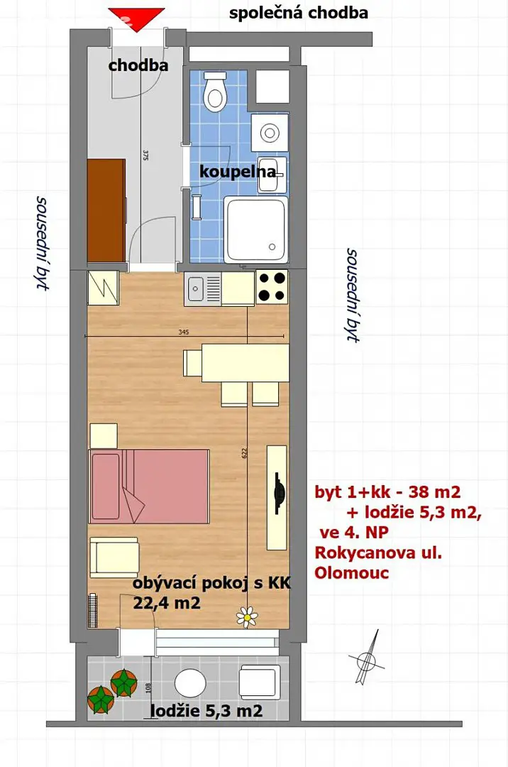 Pronájem bytu 1+kk 43 m², Rokycanova, Olomouc - Nové Sady