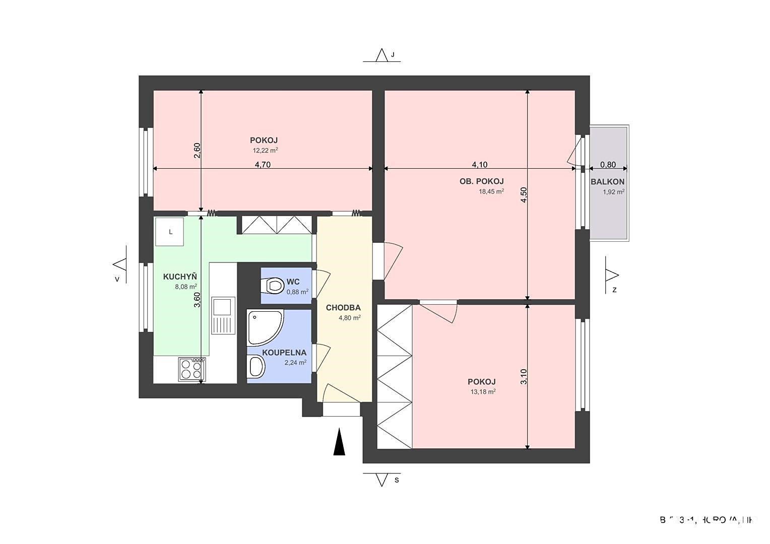 Pronájem bytu 3+1 64 m², Horova, Hradec Králové - Pražské Předměstí