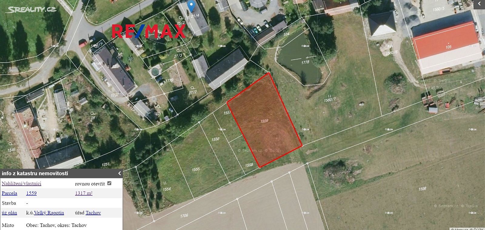 Prodej  stavebního pozemku 1 317 m², Tachov - Velký Rapotín, okres Tachov
