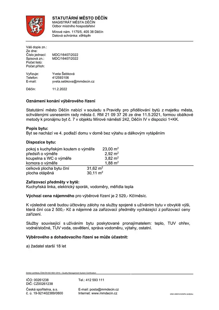 Pronájem bytu 1+kk 31 m², Mírové nám., Děčín - Děčín IV-Podmokly