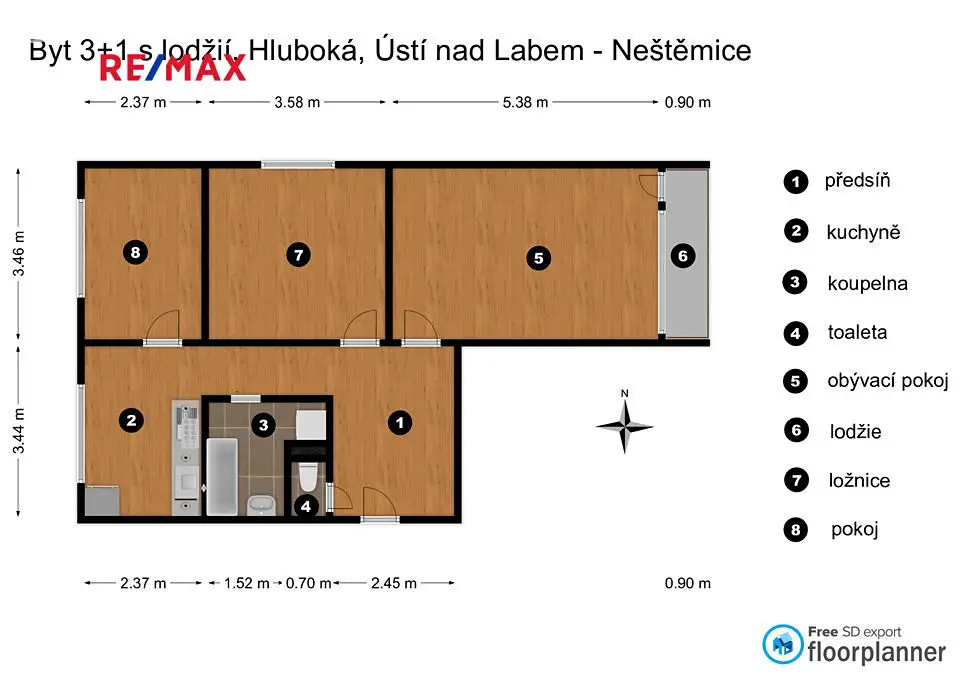 Prodej bytu 3+1 68 m², Hluboká, Ústí nad Labem - Neštěmice